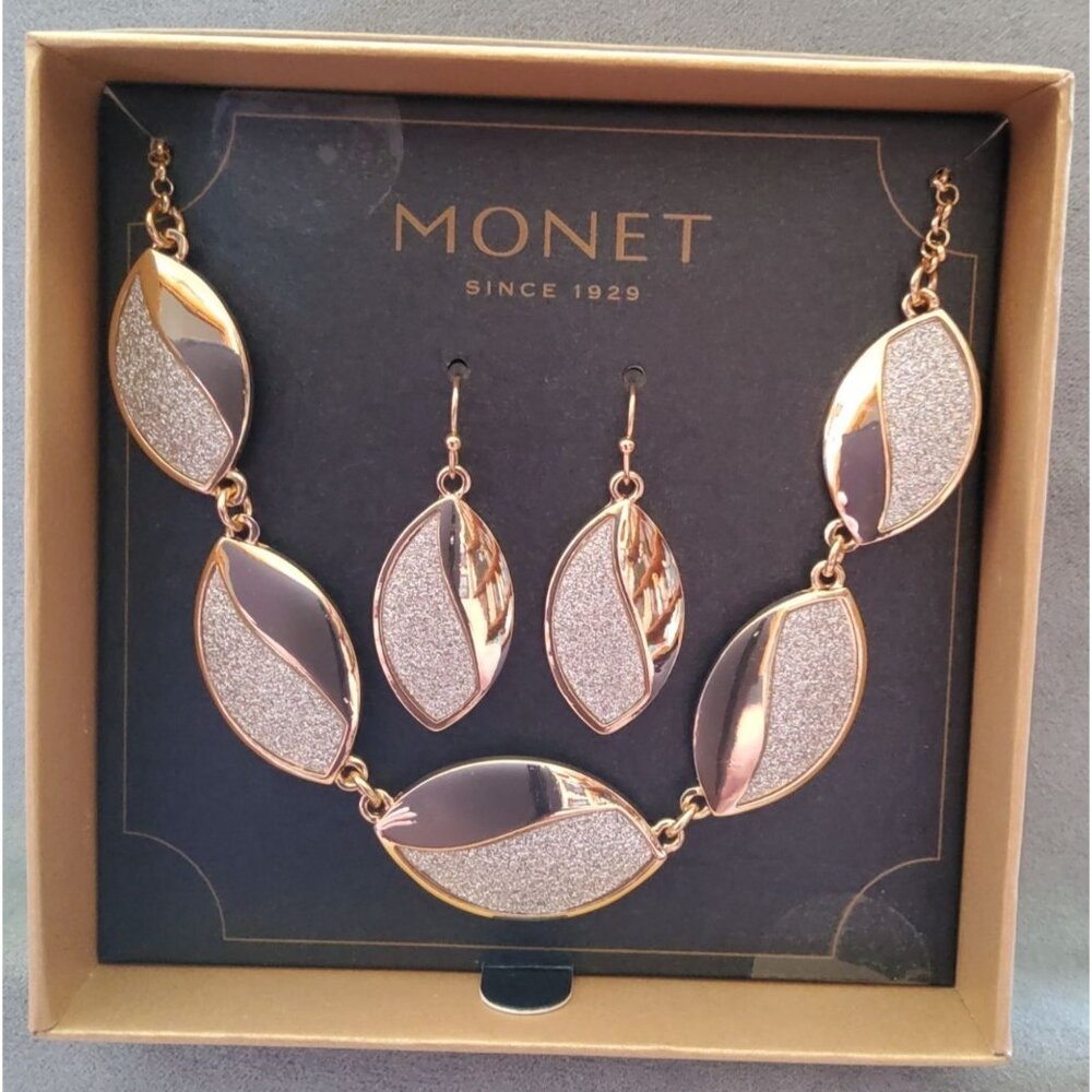 Monet Gold-Tone Necklace & Earrings Set With Glitter Accents